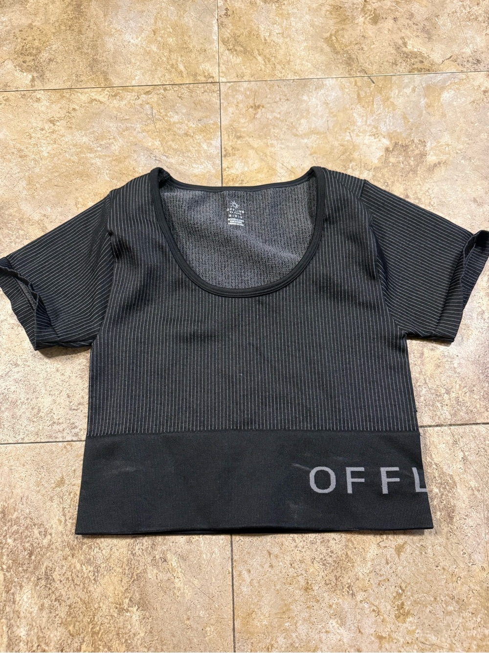 American Eagle Outfitters Black Ribbed Short Sleeve Crop Top Workout top